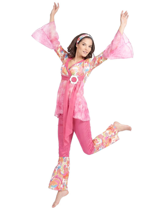 Déguisement hippie flower rose femme