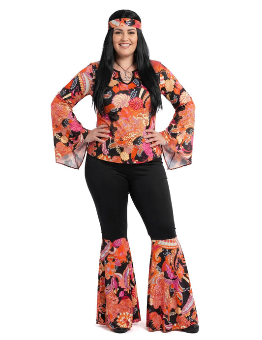 Déguisement hippie noir et multicolore femme