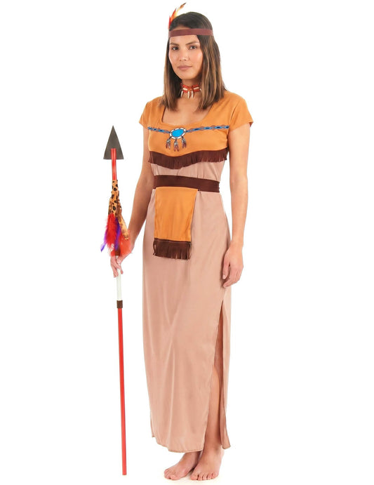 Klassieke beige en oranje indianen outfit voor vrouwen
