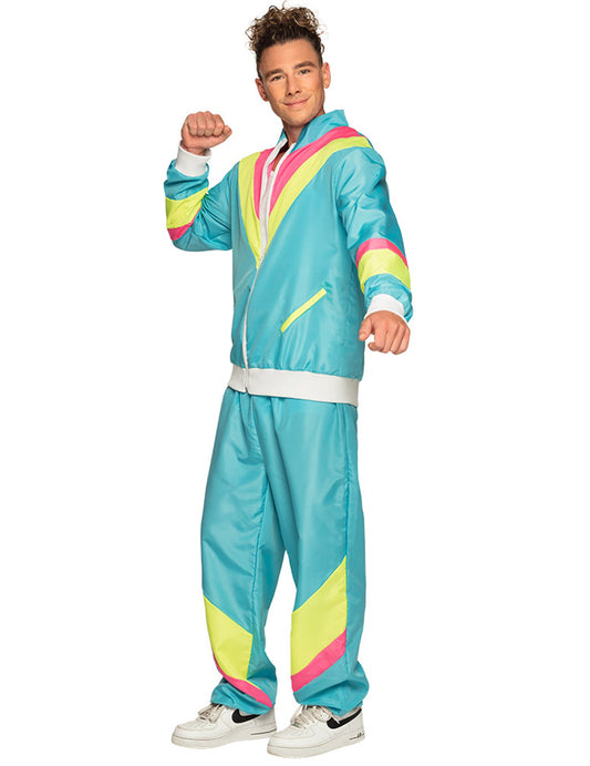 Retro Neon Blauw Trainingspak voor Heren