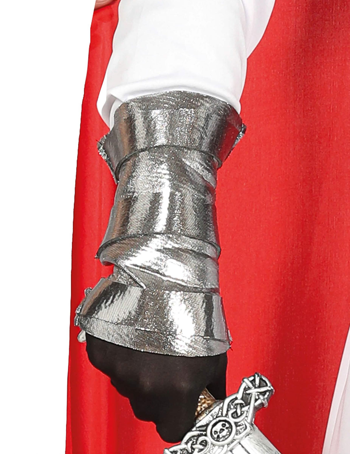 Detail van de zilver / grijs armbeschermer van het riddermeesterkostuum