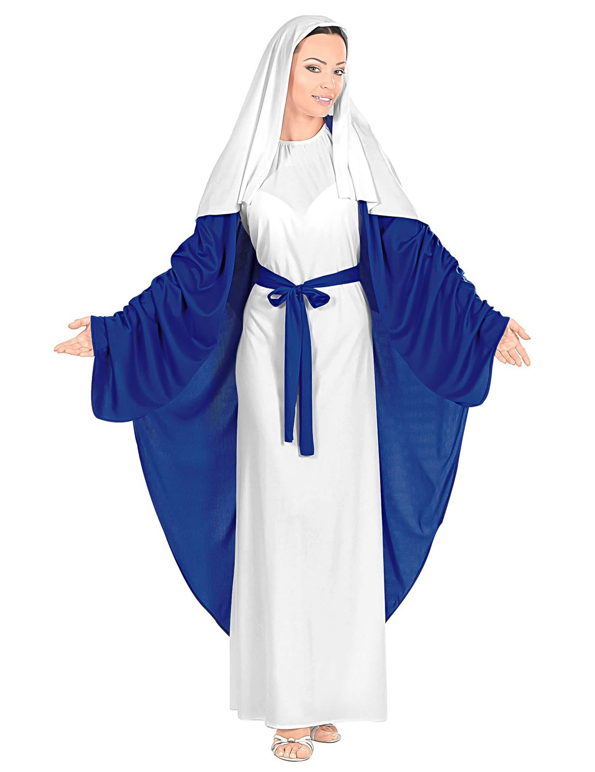 Kostuum van Maria voor dames blauw en wit met sluier