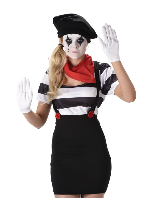 Zwart-wit mime kostuum dames