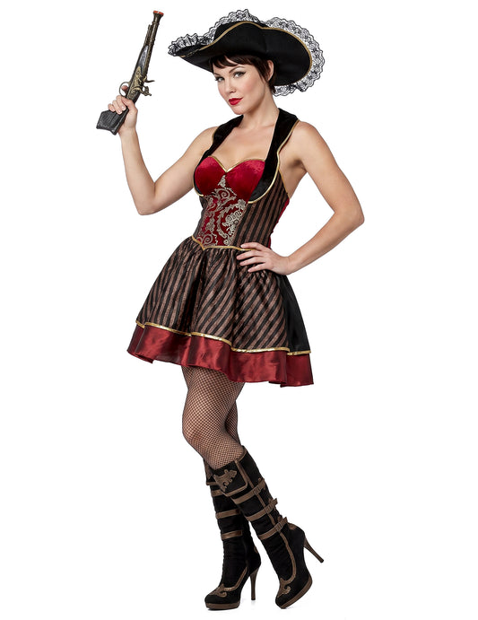 Déguisement Pirate baroque rouge et noir femme