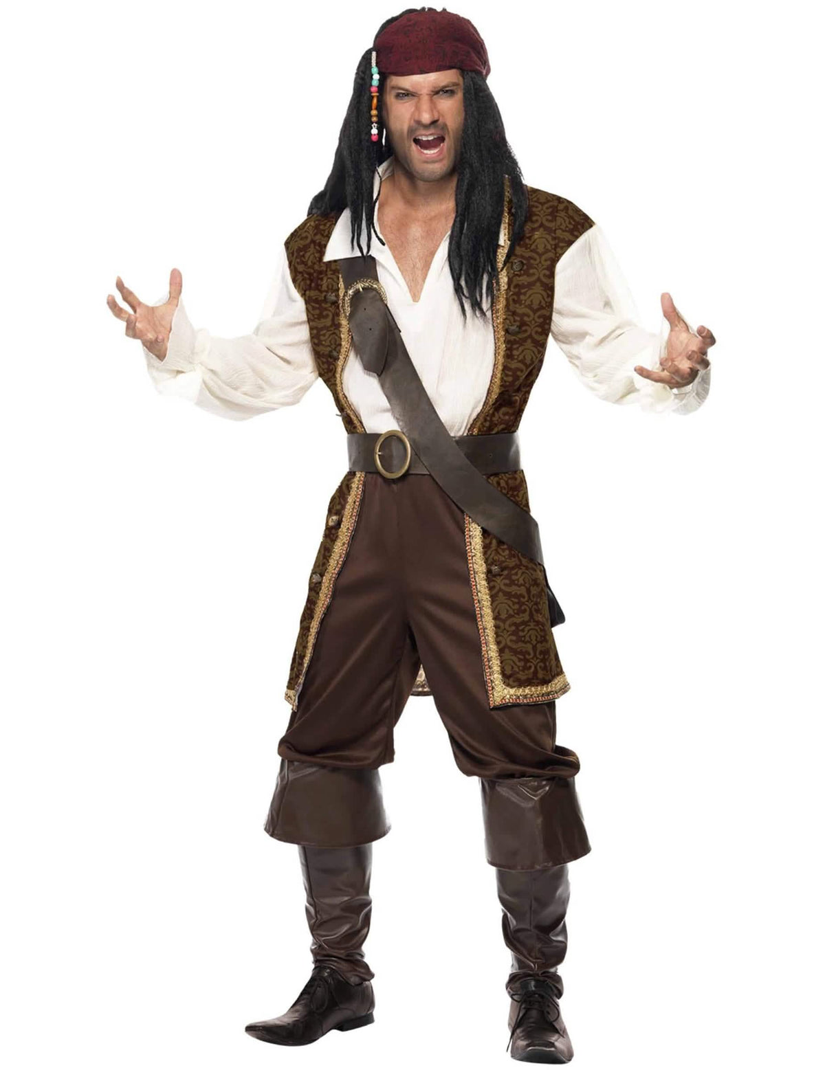 Vue de face du déguisement de pirate pour homme