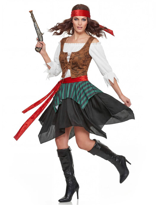 Mooie veelkleurige piraten outfit voor vrouwen