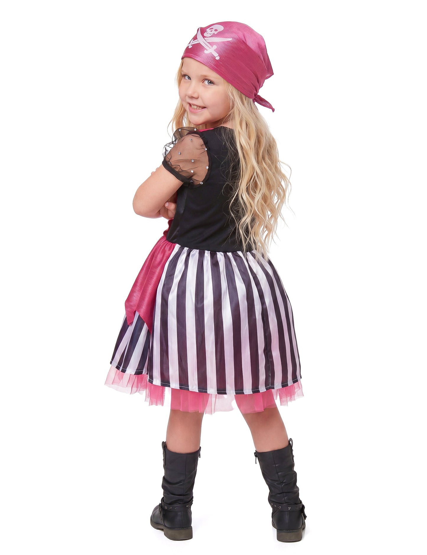 Roze doodskop piraten kostuum voor meisjes