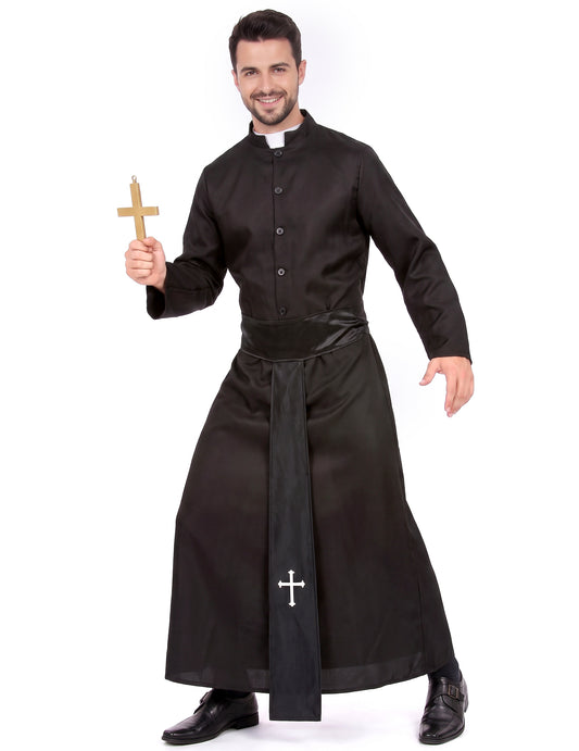 Déguisement prêtre avec col blanc homme