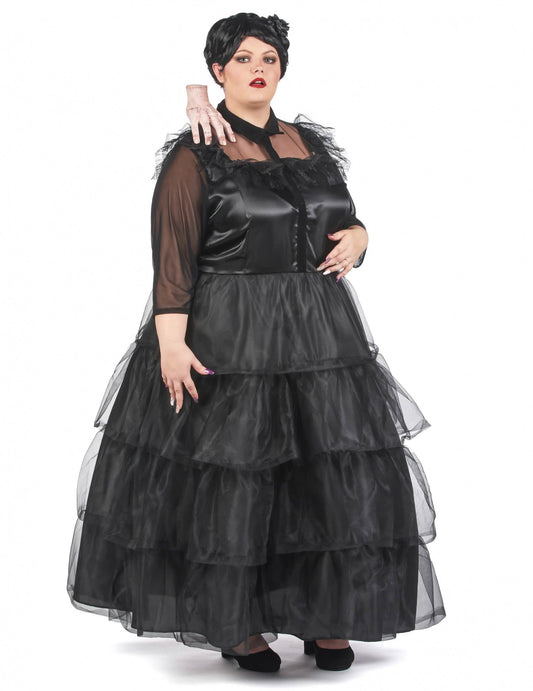 Détail de la main accessoire sur l'épaule du déguisement robe de bal gothique