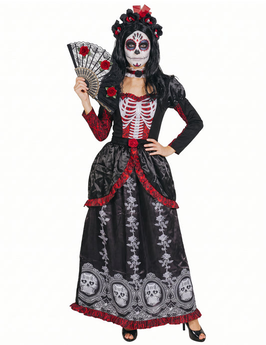 Lange kostuumjurk Dia de los muertos dames