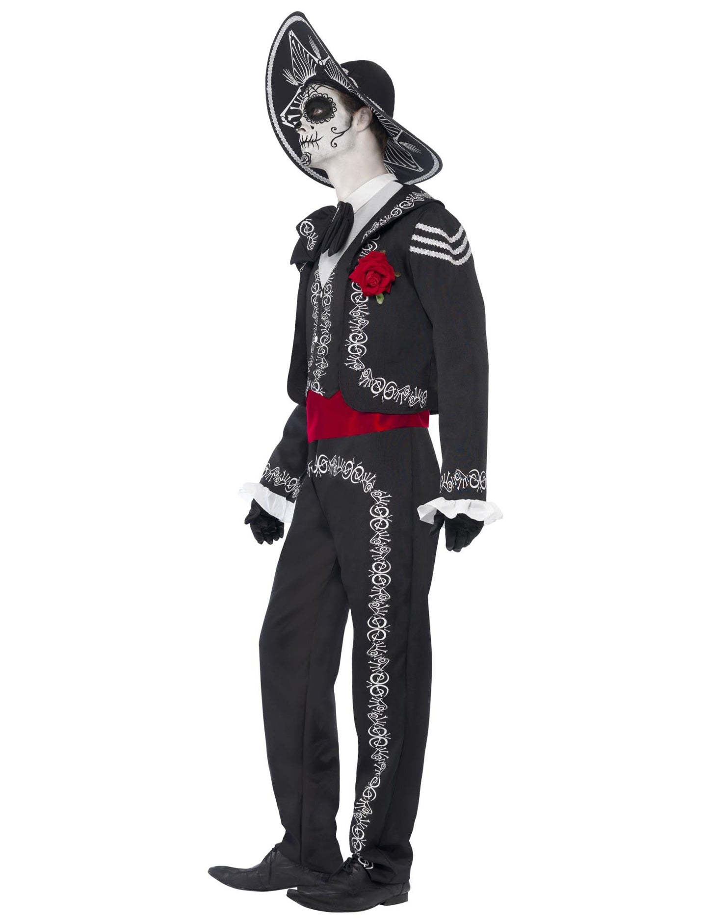 Vue de profil du déguisement squelette mexicain Dia de los muertos pour homme
