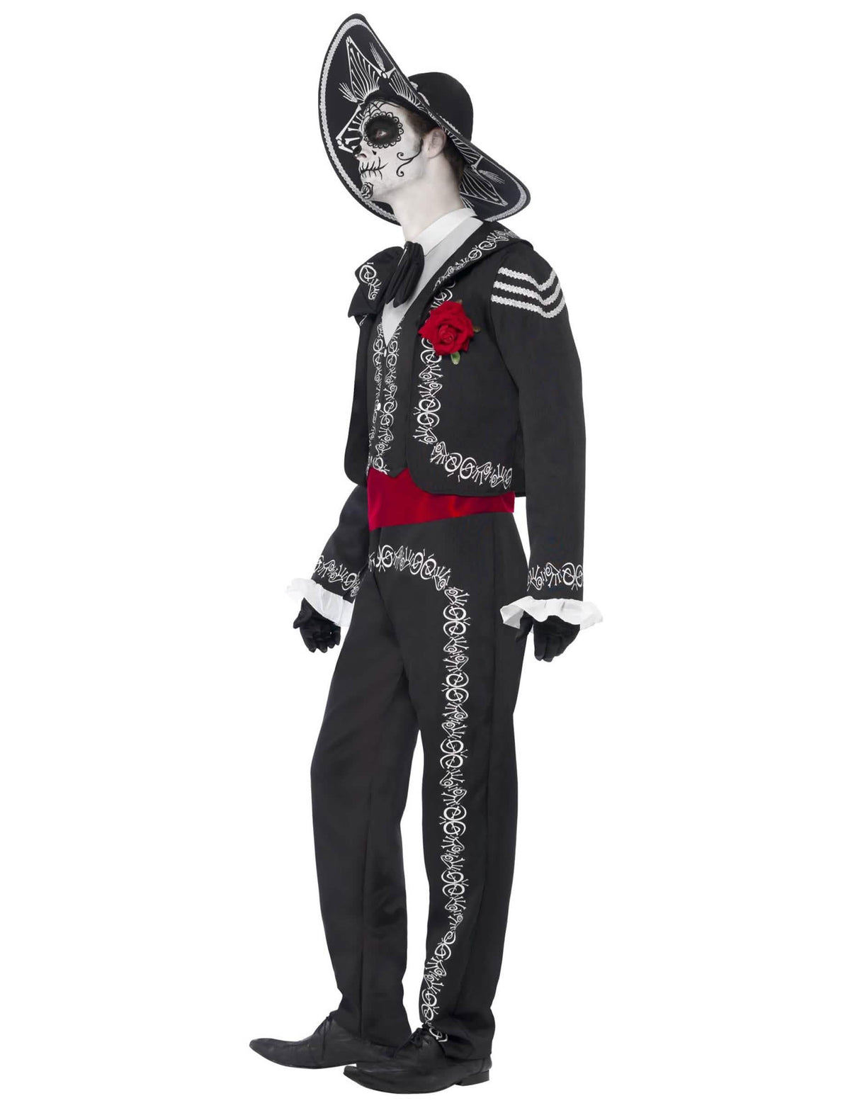 Vue de profil du déguisement squelette mexicain Dia de los muertos pour homme