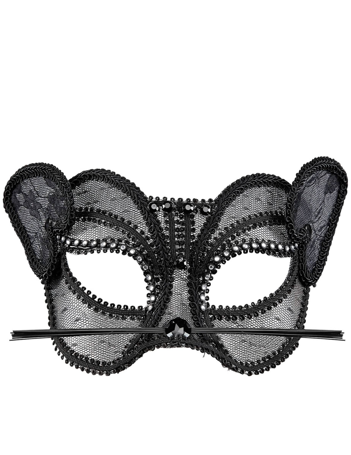 Vue de face du demi masque chat sexy en dentelle
