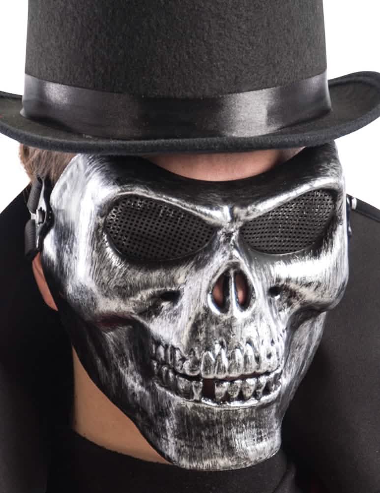 Demi masque squelette pour adulte argent