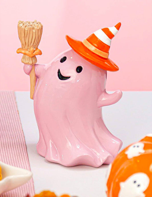 Hars spook met pastelroze bezem 15 cm