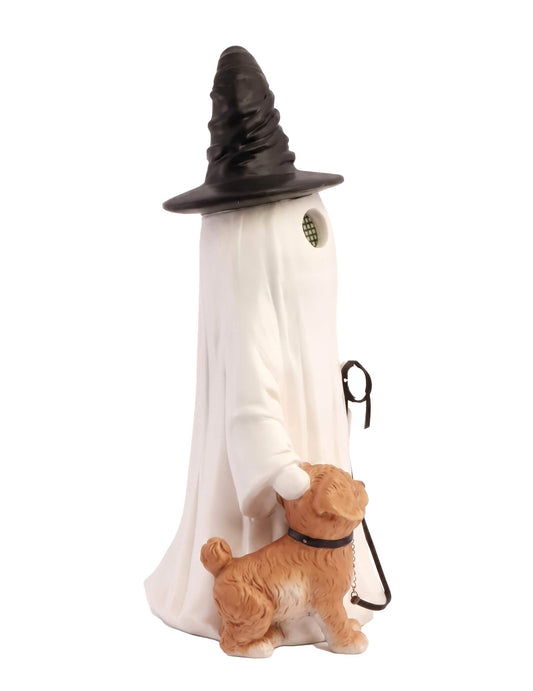 Decoratieve Summerween geest van hars met puntmuts hond en geanimeerde led-ogen 23,5 x 20 x 45,5 cm