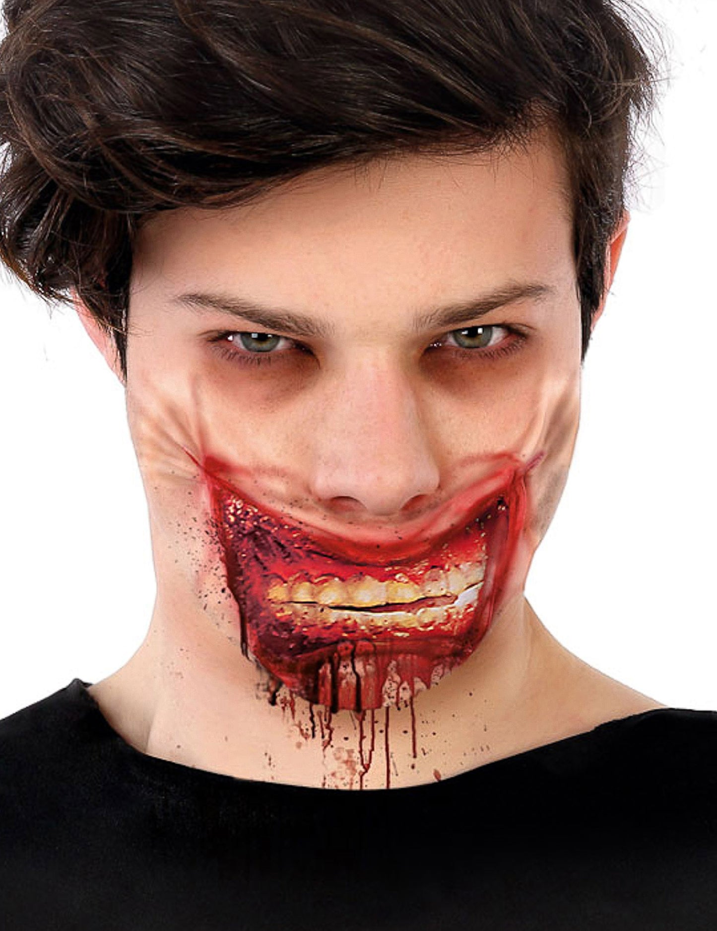Fausse cicatrice machoire zombie pour adulte ensanglantée rouge