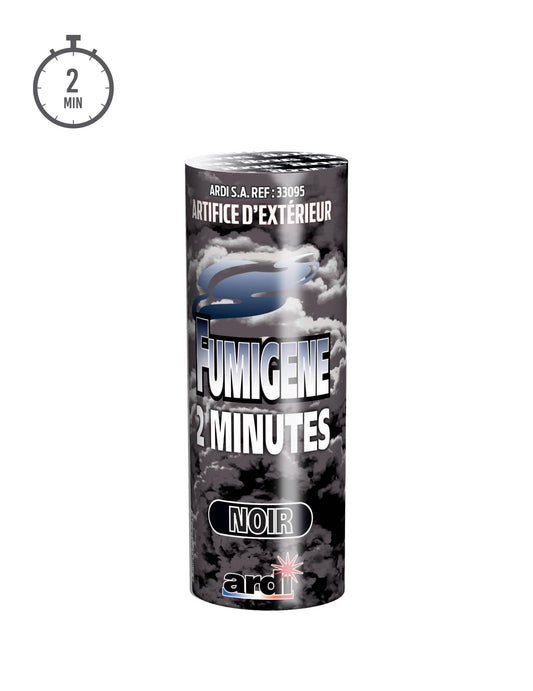 Vue de face du fumigène en pot pour extérieur noir 2 minutes