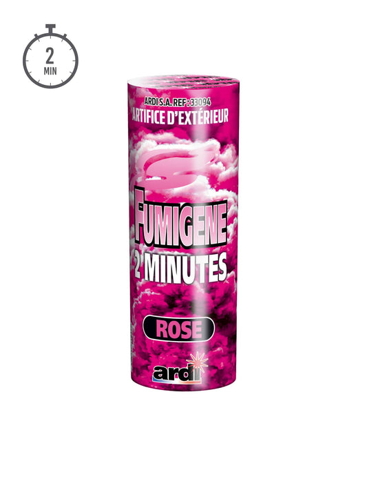 Vue de face du tube du fumigène en pot 2 minutes pour extérieur rose