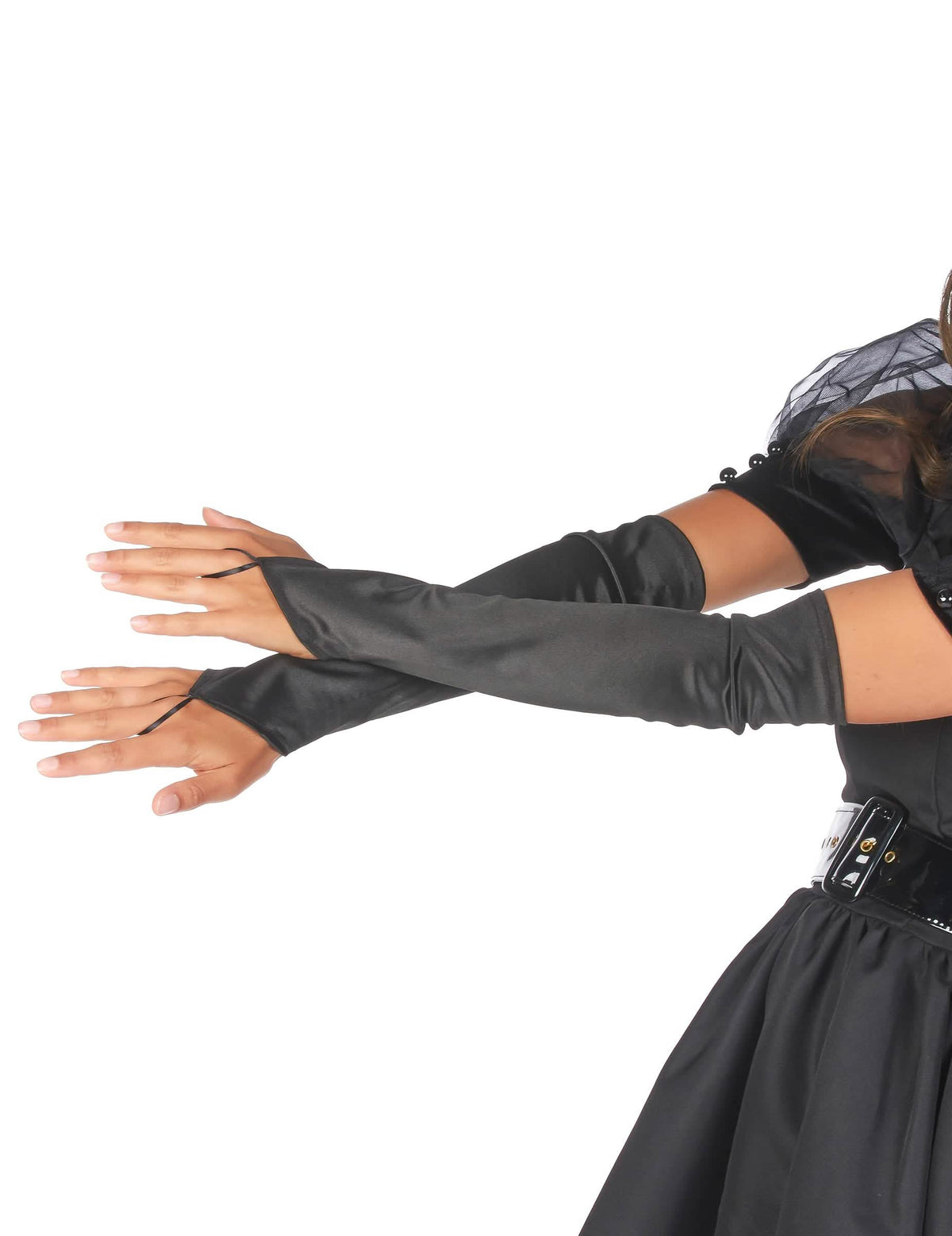 Gants longs satinés sans doigts pour adulte noirs