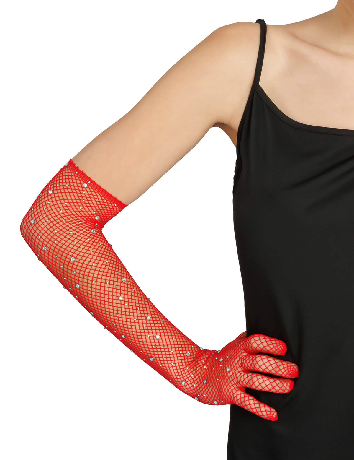 Gants résille rouges à strass adulte