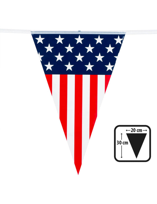 Détail des dimensions d'un fanion de la guirlande à fanions USA