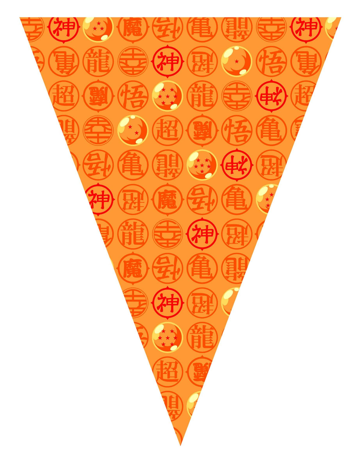 Fanion orange avec boules de cristal et symboles kanji de la guirlande fanions Dragon Ball Z