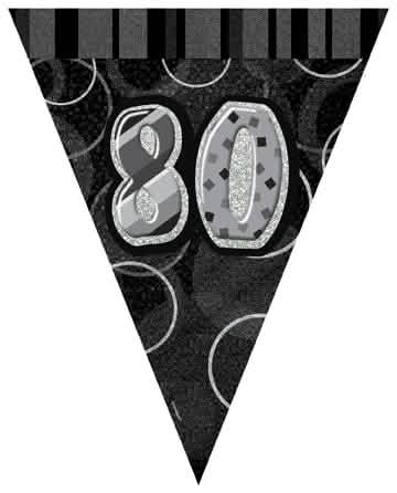 Guirlande fanions 80 ans pour anniversaire gris et noir pailleté