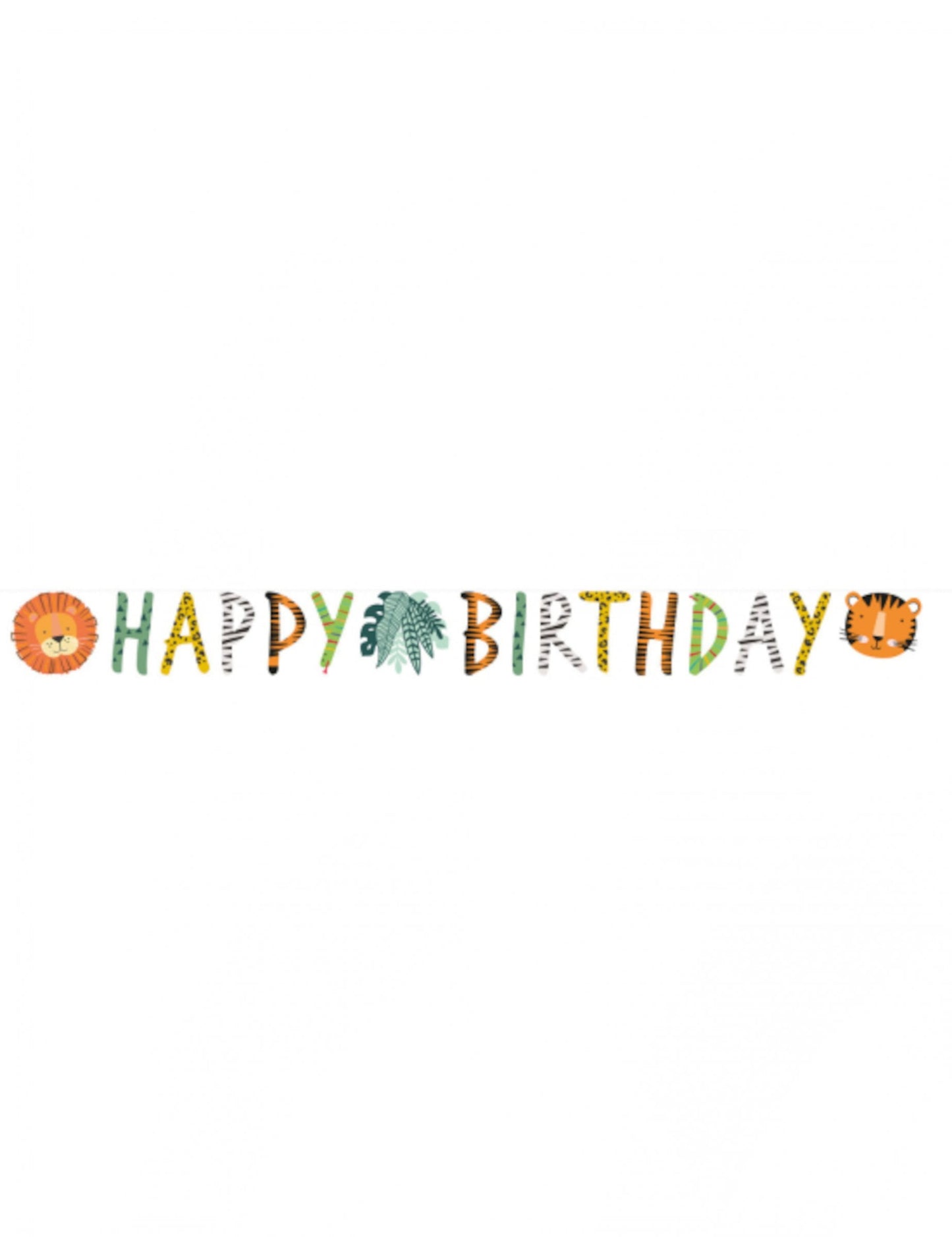 Détail des motifs lion et tigre de la guirlande happy birthday get wild safari