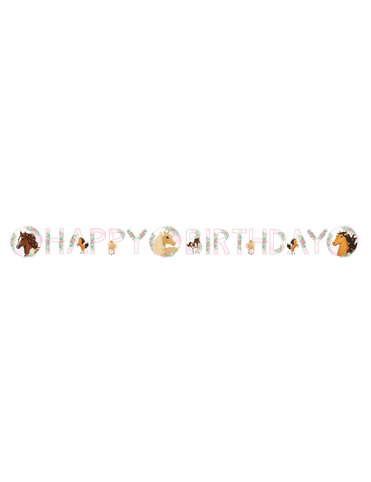 Vue d'ensemble de la guirlande happy birthday joli cheval
