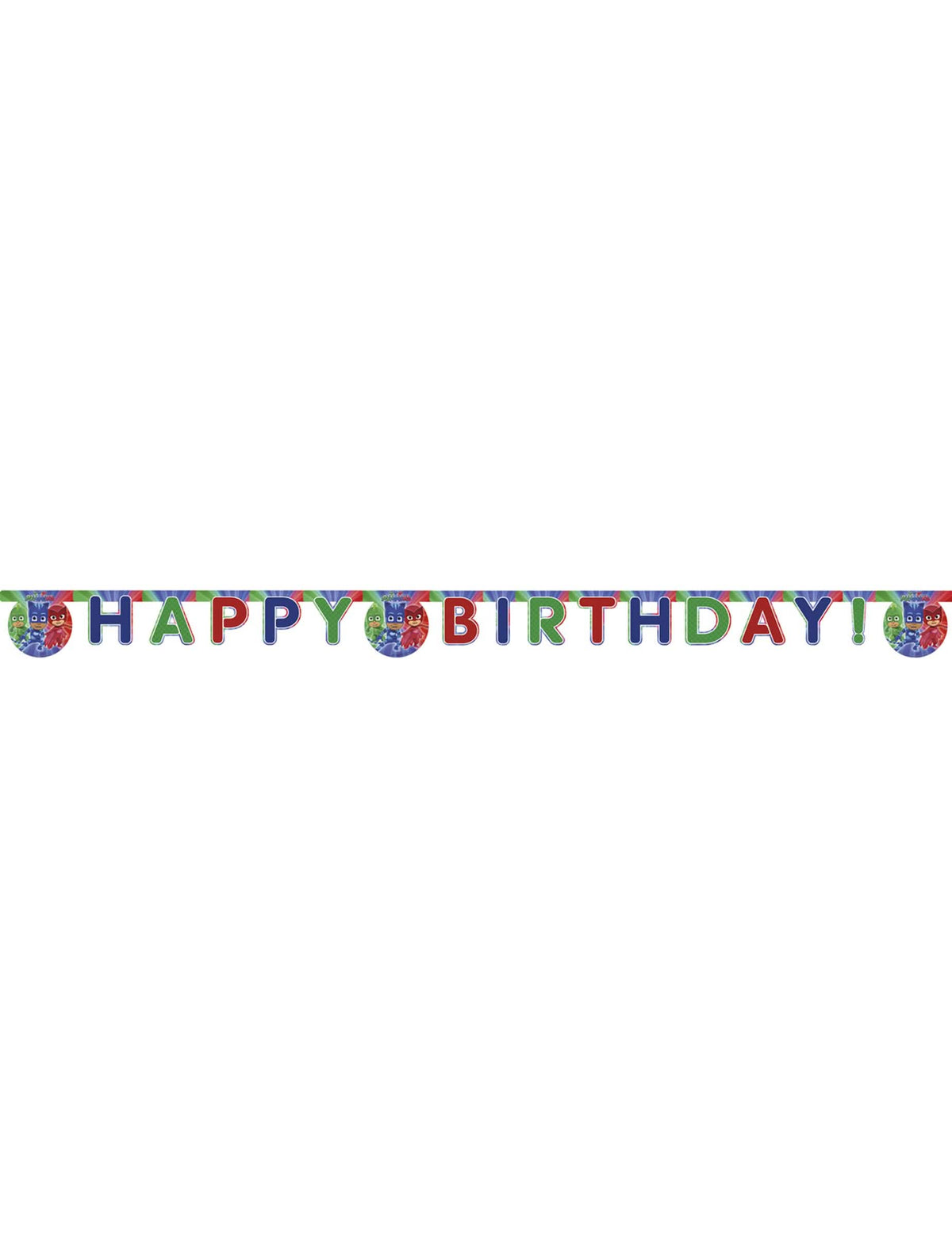 Overzicht van de slinger Happy Birthday PJ Masks