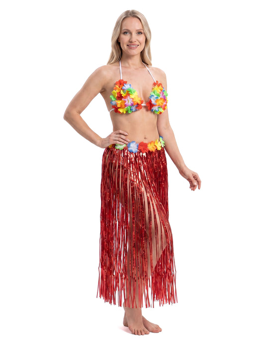 Jupe hawaïenne longue rouge adulte