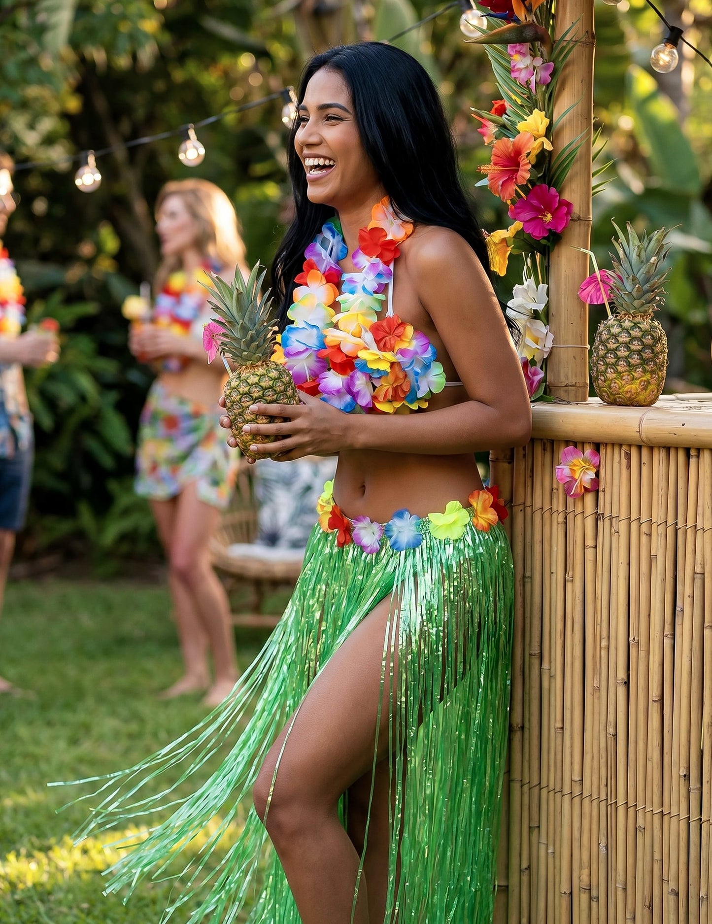 Jupe hawaïenne longue verte adulte