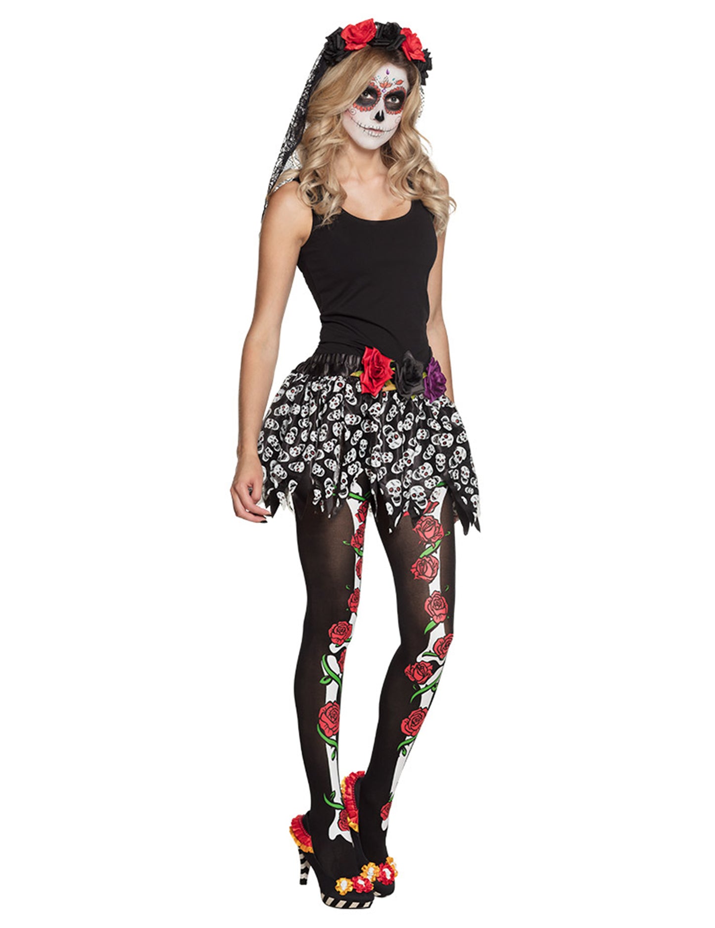 Vue d'ensemble de la jupe squelettes mexicains Dia de los muertos