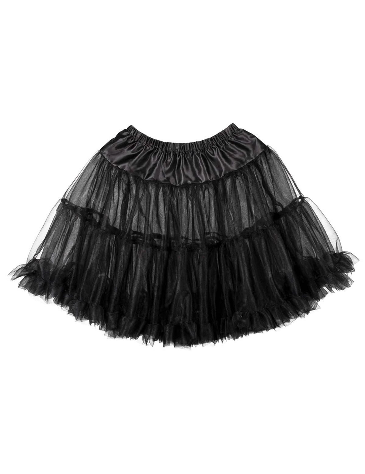 Vue à plat du jupon mi-long noir pour femme
