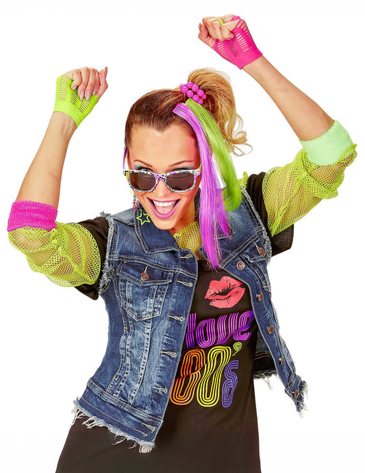 Détail des accessoires fluo du kit accessoires années 80 pour fille