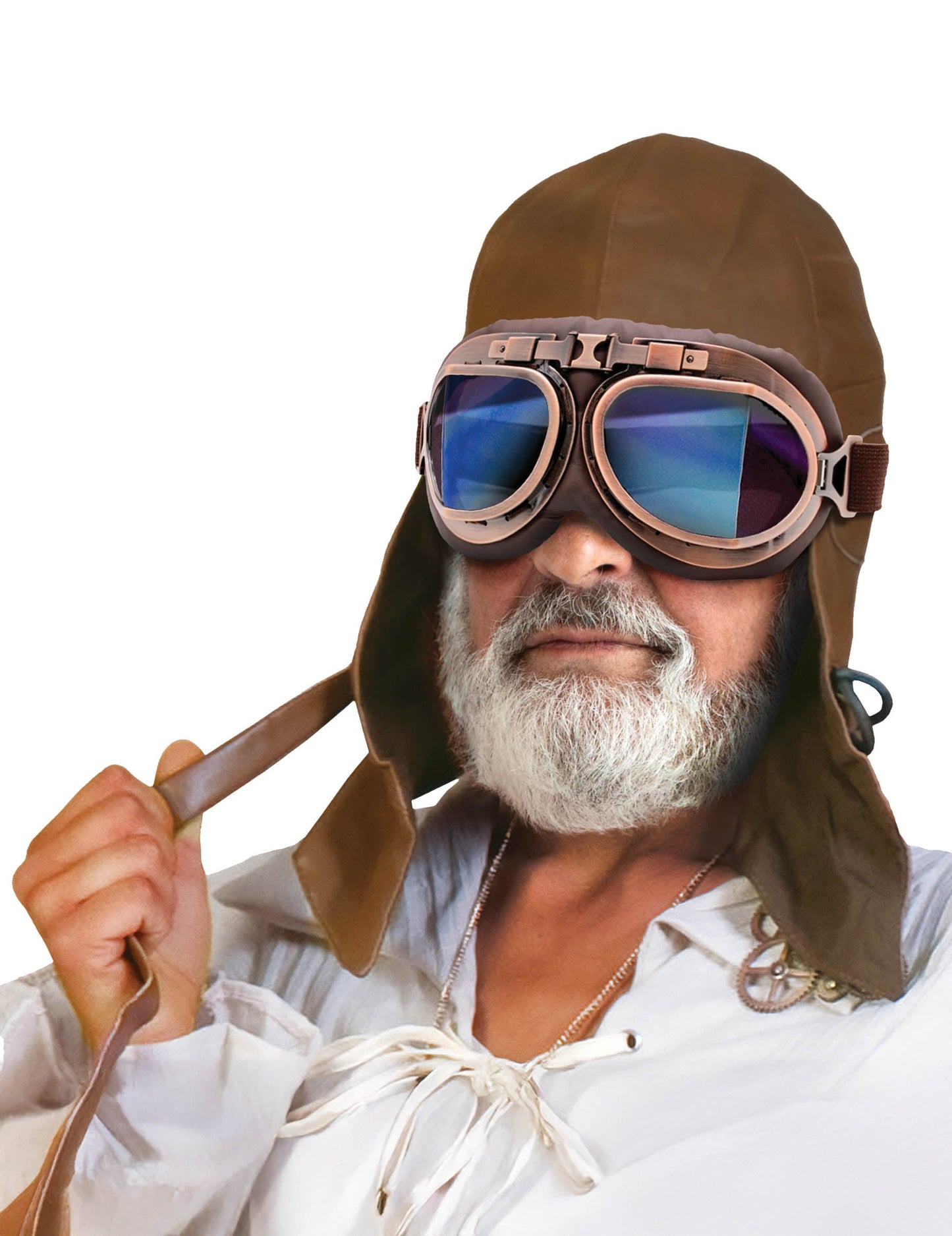 Kit aviateur retro lunettes et chapeau pour adulte marron et bronze