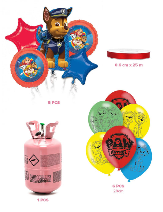 Heliumfleskit met 11 Patrol™ ballonnen en lint