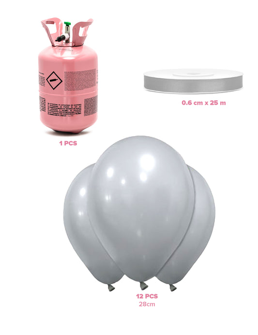 Heliumflesset 12 ballonnen zilver