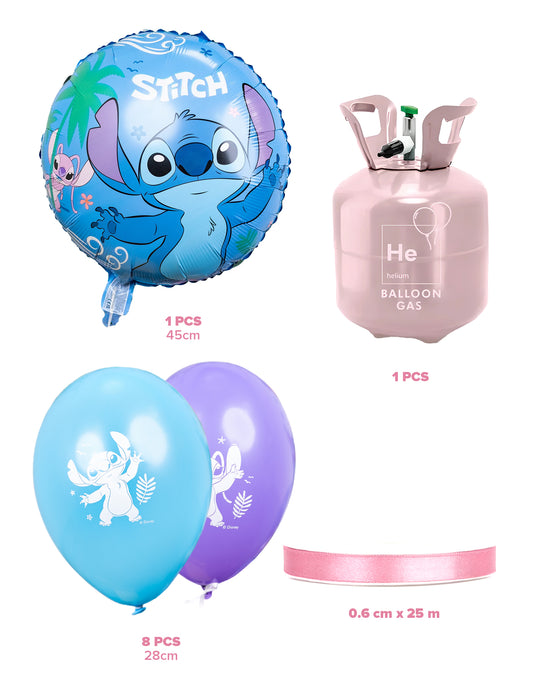 Kit bouteille d'hélium avec 9 ballons Stitch™ et ruban