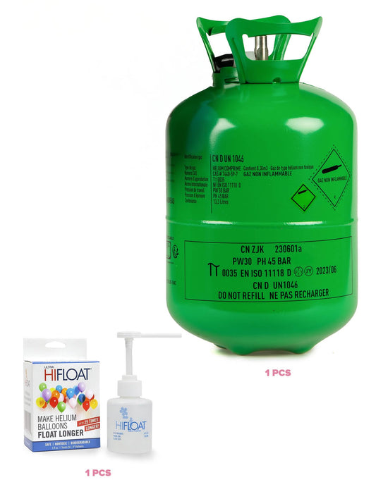 Set met grote heliumfles voor maximaal 50 ballonnen met Hi-Float