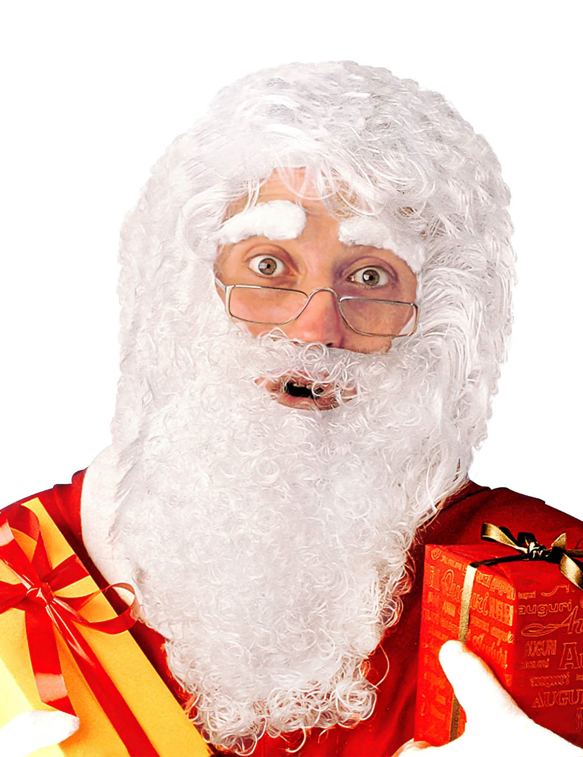 Kit de Père Noël pour homme blanc avec barbe et perruque frisée