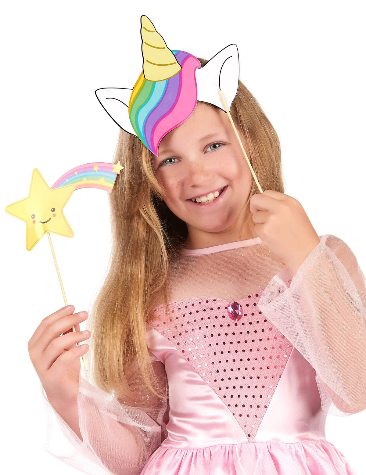Accessoires licorne et étoile arc-en-ciel du kit photobooth bébé licorne