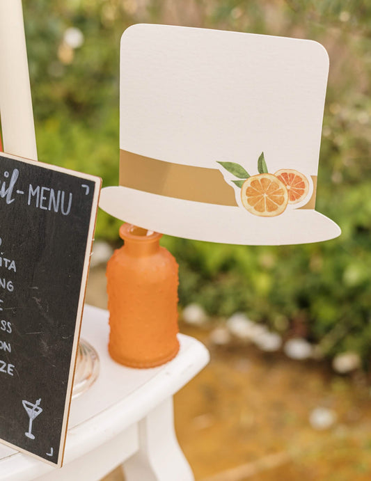 Photobooth Kit Fizz Citruspapier Crème, Oranje en Goud Feestaccessoires