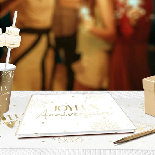 Livre d'or anniversaire doré et blanc