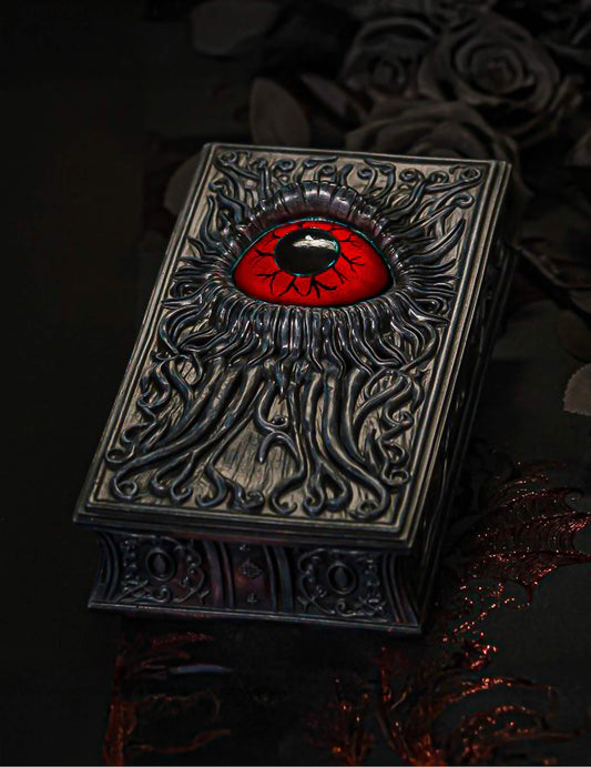 Decoratief boek van kunsthars met bloedrood oog - 20 cm