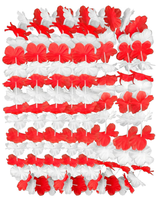 Lot de 12 Colliers Hawaï rouge blanc adulte