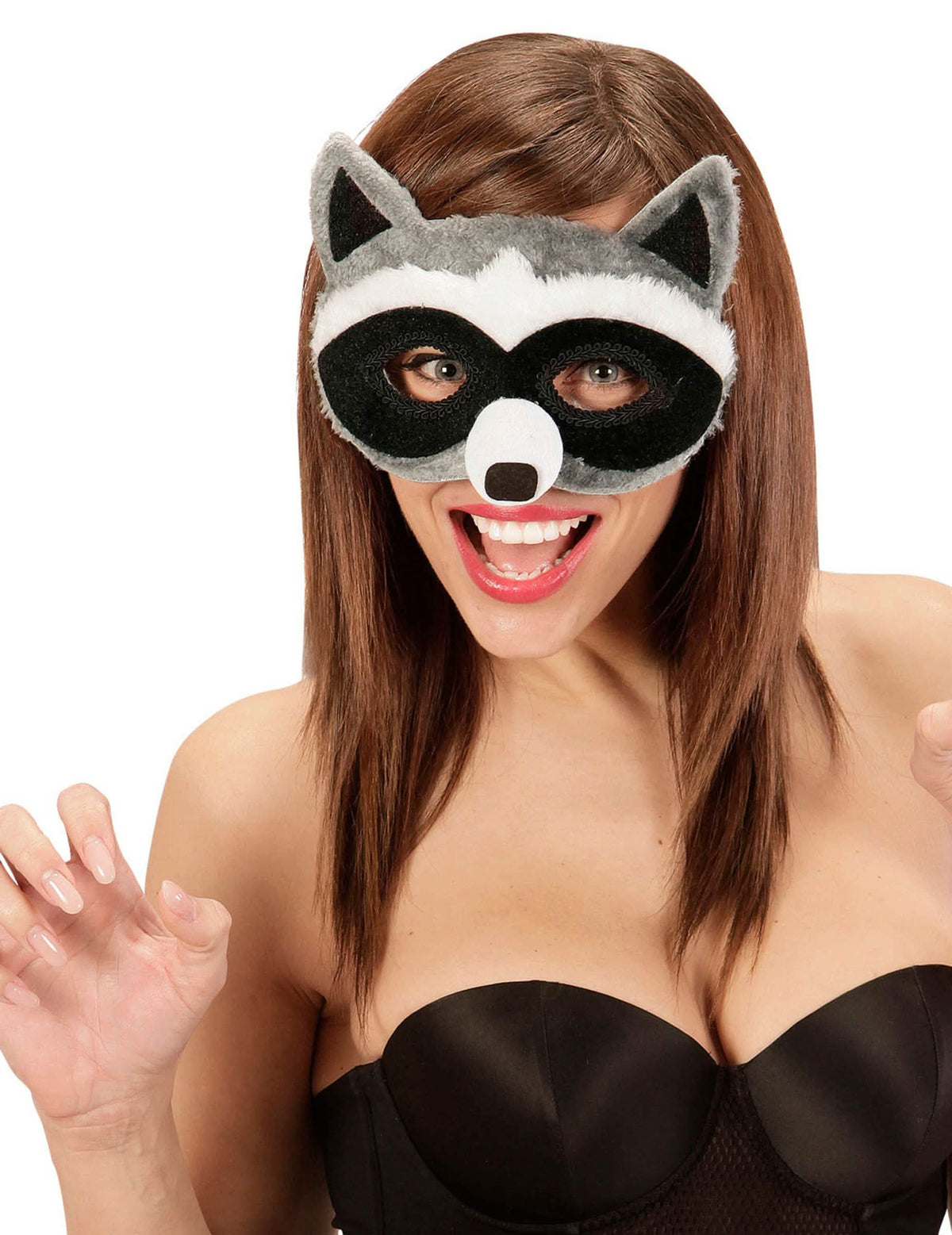pluchen wasbeer feestmasker voor volwassenen grijs black & white