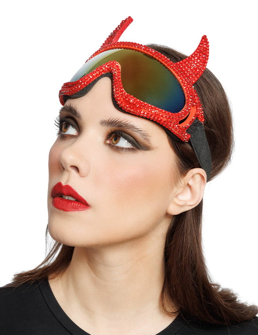 Lunettes de ski diablesse à strass rouges adulte