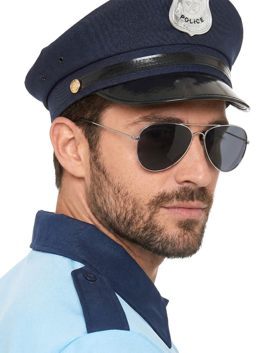 Lunettes noires d'aviateur contour argent adulte